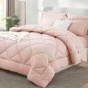 CozyLux Queen Comforter Set Blush Pink - Bed in a Bag Queen Size 7 Pieces, Luxury Soft Bed Set for All Seasons, Bedding Set with Down Alternative Comforter, Sheets, Pillowcases & Shams