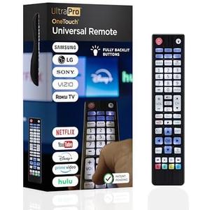 UltraPro Backlit One Touch Instant Pairing Replacement Remote Pre-Programmed for Samsung, Sony, LG, Vizio, Roku TV 2 Device 80830, Black