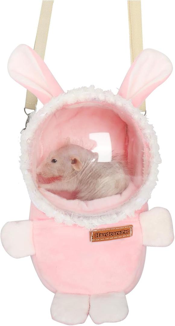 Sugar Glider Bonding Pouch Bonding Pouch Carry for Rat Syrian Hamster Hedgehog Small Pocket Pets, Gerbil Travel Bag Cute Bunny-Shaped Outing Bag with Large Transparent WindowPink