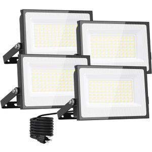 Onforu 80W Flood Lights Outdoor, 8000lm Bright LED Work Light with Plug,Daylight White LED Flood Lighting, IP66 Waterproof Security Yard Lights for Garage Stadium 4 Pack