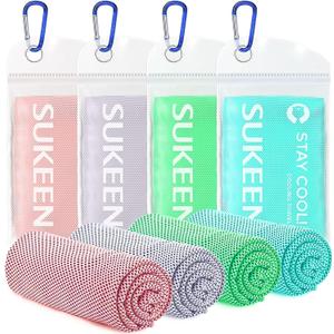 Sukeen 4 Pack Cooling Towel (40"x12") for Sweat, Quick-Drying Neck Cooling Wraps, Soft & Breathable Chilly Sports Towel for Yoga, Sport, Running, Workout, Cooking, Microfiber (Macaron Pink/Macaron Blue/Lavender/Mint Green)
