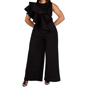 VERWIN Plus Size Ruffle Plain Full Length Loose Sleeveless Women's Jumpsuit Asymmetric Falbala Woman Romper 5XL