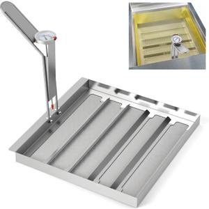 Commercial TK45 Deep Fryer Filter, 13.5" x 13.5" 304 Stainless Steel Filter Screen with Thermometer, Extend Oil Life by 40%, 550 Micron Skimmer Fryer Strainer for Kitchens & Restaurants