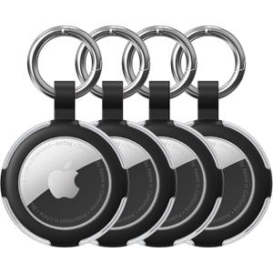 Compatible with AirTag Case Keychain, IPX8 Waterproof Air Tag Holder, Silicone AirTags Cases with Key Ring Apple GPS Item Finders Accessories (Black/Black/Black/Black)