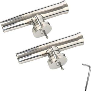 Amarine Made 2Pcs Fishing Rod Holder, Stainless Tournament Style Clamp on Rod Holder, Rail Mount Fishing Pole Holder for Rails 1-1/4" to 2"