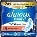 Always Maxi Overnight Pads with Wings for Women, Size 4, Overnight Absorbency, Unscented, 33 Count