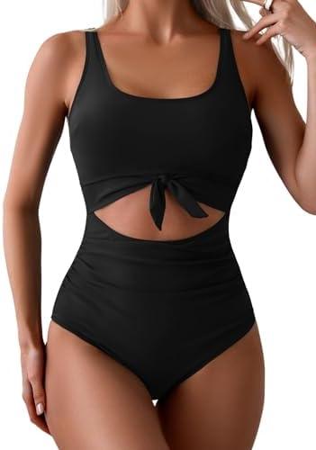 Eomenie Women's One Piece Swimsuit Tummy Control Slimming Bathing Suit Cutout Tie Knot Swimwear, Size: L