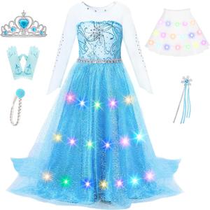 Girls Princess Elsa Dress Costume - Halloween Birthday Party Dress Up for Toddler Girl Kids (Blue-light), Size: 2-3 Years