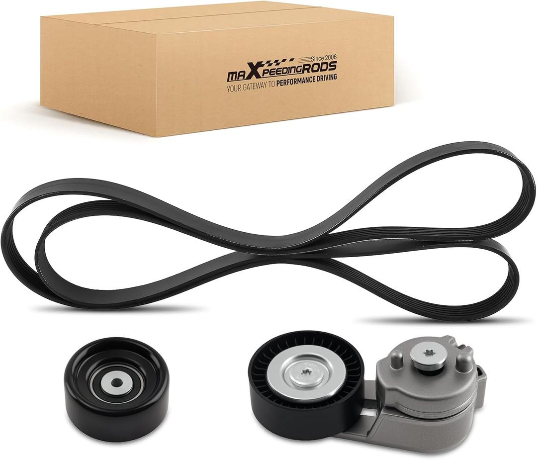 maXpeedingrods Engine Serpentine Belt Drive Kit for Jeep WJ Series Grand Cherokee 1999-2004 Wrangler 2000-2006 4.0L 04854089A 04854089AB Idler Pulley and Belt Tensioner Kit