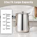 32 oz 304 Stainless Steel Pitcher with Lid, 1 L Large Metal Measuring Cup with Handle, Large Mouth Graduated Beakers, Milk Frothing Jug for Latte Art, Espresso Machines, Tea