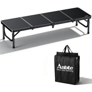 Anbte 4ft Low Folding Picnic Table, Thicker Aluminum Small Camping Table with Storage Bag, Portable Handle, Lightweight, for Camping Beach Party Picnic Floor, 45.67" x 15.7" x 10.3", Black