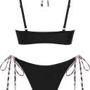 ZAFUL Women's Polka Dot Bikini Set Double Layer Halter Swimsuit Colorblock Side Tie 2 Piece Bathing Suit (Black, M)