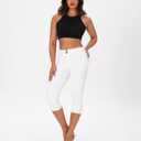 roswear Womens Capri Pants Trendy Mid Rise Skinny Stretchy Front Seam Denim Jeans (White, L)