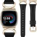 Minyee Leather Bands Compatible with Fitbit Versa 4/Versa 3/Fitbit Sense 2/Sense Band Women, Slim Thin Dressy Designer Premium Leather Strap with C-Shape Metal Buckle for Versa 3 4 Sense 2 Smartwatch