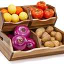 Acacia Wood Pantry Storage Bins, Stackable Storage Baskets Potato and Onion Storage Bins, Pantry Organizer Wooden Baskets Organization and Storage, Set 3 Pieces