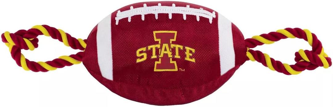 Pets First Iowa State Football Dog Toy, Tough Quality Nylon Materials, Strong Pull Ropes, Inner Squeaker, Collegiate Team Color (One Size)