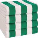 American Soft Linen Cabana Striped Beach Towels, 30x60 inch 3 Piece Oversize Pool Towels, Quick Drying Sand Free Swim Towels, Moss Green