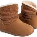 LongBay Women's Warm Chenille Knit Bootie Slippers Memory Foam Comfy Suede Fluffy Faux Fur Boots House Shoes (Large / 9-10, Camel)