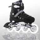 4 Types Size Adjustable Inline Skates Kids Adults for Outdoor Flash Men and Women Roller Skates Beginners Featuring All Illuminating Wheels Roller Shoes Pu High Elastic Wear Wheel (L(6.5-8.5), Black)