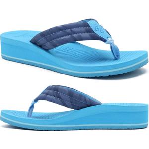 COFACE Womens Flip Flops with Arch Support Ladies Fashion Lightweight Wedge Flip Flops Comfortable Yoga Mat Sole Summer Platform Thong Sandals (Blue)