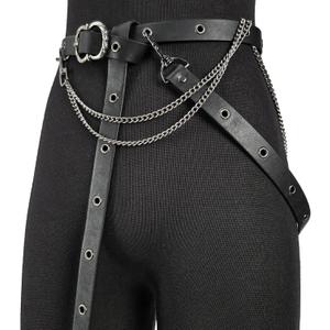 HiiFeuer Medieval DIY Faux Leather Metal Chain Belt, Vintage Adjustable Thin Belt For Women, Retro Skinny Belt For Dresses