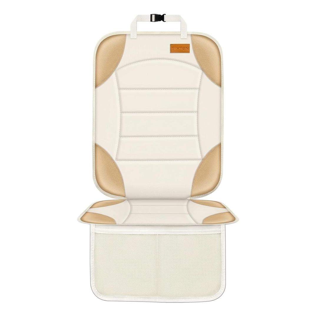 Siivton Car Seat Protector for Child Car Seats, Waterproof 600D Fabric Car Seat Cover, Non-Slip Backing, Thick Padding, Mesh Pockets for Storage, Protects Leather & Fabric Upholstery (Off-White) (One Pack)