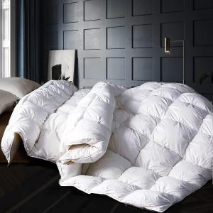 Alanzimo Goose Down Feather Fiber Comforter King Size - Luxury All Season Medium Warmth Ultra-Soft 750 Fill-Power White Bedding Duvet Inserts with 8 Tabs-Fluffy 100% Cotton Cover,Pinch Pleat