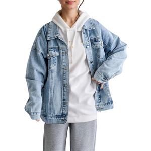 LifeShe Oversized Denim Jacket Women Boyfriend Jean Jacket Trendy Loose Shacket Fall Trucker Coats (Medium, Light Blue)