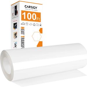 CAREGY Heat Transfer Vinyl HTV for T-Shirts 12 Inches by 100 Feet Roll (White)