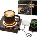 Mug Warmer, Cordless 180 Min Battery Life, 10000mAh Portable Charger, Wireless Coffee Cup Warmer for Desk, 3 Temp Settings, Smart Candle Heat Plate for Home, Office, Travel, Camping & Gifts for Men (Brown)