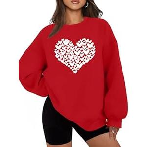 hohololo Valentines Sweatshirt Women Oversized Love Heart Shirt Pullover Valentine's Long Sleeve Tops M