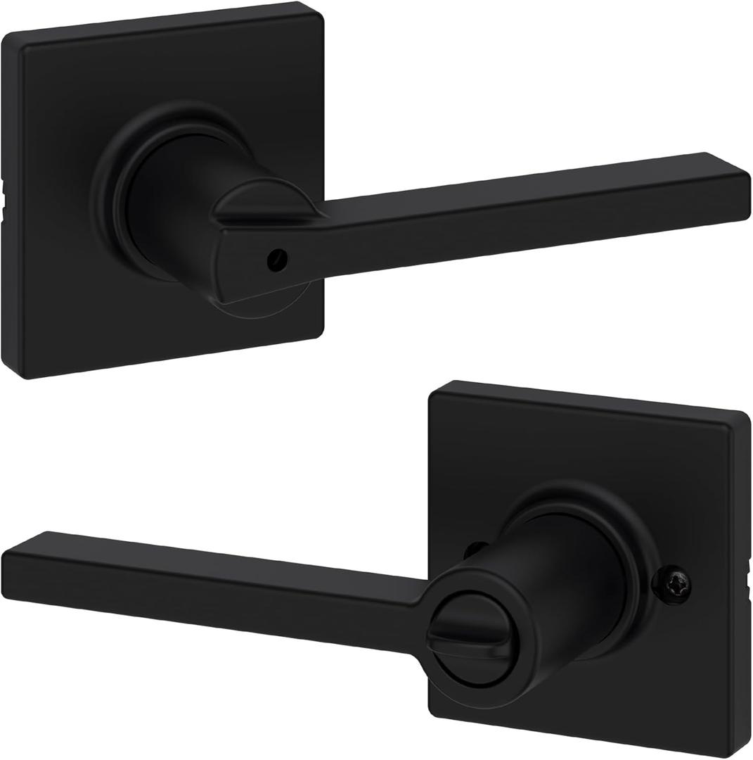 Kwikset Casey Interior Privacy Door Handle with Lock, Door Lever For Bathroom and Bedroom, Matte Black Reversible Keyless Turn Lock, with Microban Protection, 1 Pack