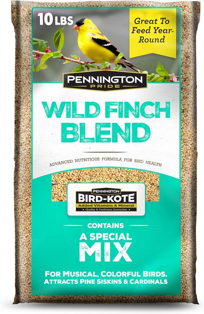 Pennington Pride Wild Finch Blend, Wild Bird Seed for Outside Feeders, Special Mix for a Variety of Musical & Colorful Songbirds, Great Bird Food to Use as Year-Round Feed, 10-lb. Bag