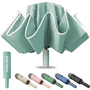 Windproof Travel Umbrella for Rain, Large Portable Reverse Folding Car Umbrella, Inverted Design, Compact Auto Open Close with Durable Waterproof Canopy, Fits Backpack/Women Men, 45.6 Inch (1 CYAN)