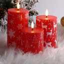 Eywamage Red Christmas Flameless Pillar Candles with Remote, Reindeer Snowflakes Tree LED Battery Candles Holiday Decor Gift Set of 3