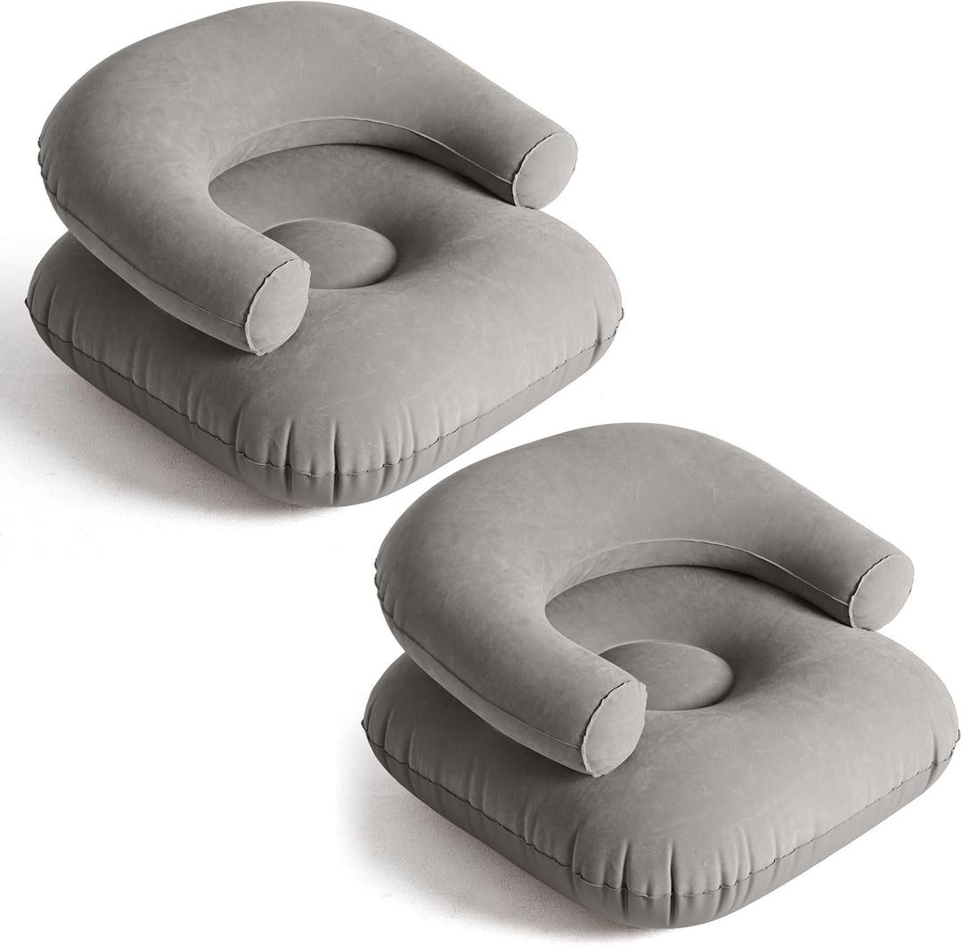 Inflatable Lounge Chair Deck Chair Lazy Sofa, Blow Up, Folding, Portable Couch for Home, Office Balcony, Floor Seating(Dark Grey,2 Pcs)
