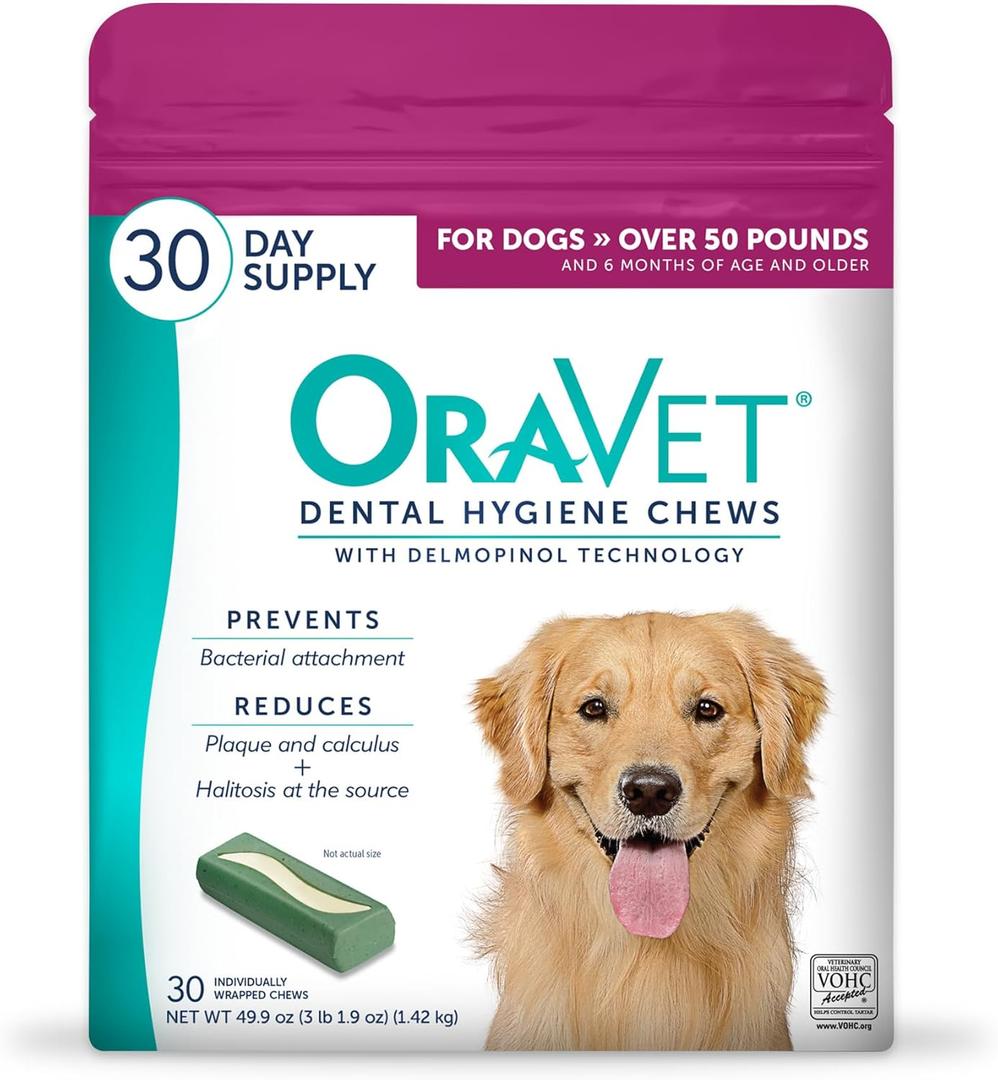 ORAVET Dental Chews for Dogs, Oral Care and Hygiene Chews (Large Dogs, Over 50 lbs.) Pink Pouch, 30 Count (Pack of 1), Best By 08/06/2026