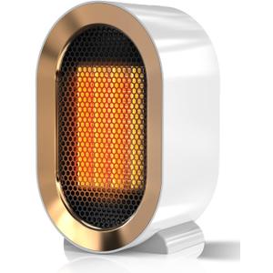 QQT Space heater, Corded Portable PTC Ceramic Space Heater for Indoor Use, Quiet Desk Heater for Office, Energy-Saving Bathroom Heater, Tipping and Overheating Protection, Dumping Shutdown, White