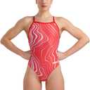 ARENA Women's Performance Marbled Sports Swimsuit Light Drop Back Bathing Suit (20, Red/Red Multi)