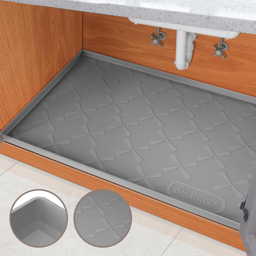 SIKADEER Waterproof Under Sink Mat 28" x 22", Silicone Mat Kitchen Cabinet Liner and Drawer Shelf, Sink Protector for Kitchen Organizers and Storage, Flexible Sink Drip Tray (28"W x 22"L, Dark Gray)