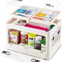 24 QT Medicine Organizer - Extra Large Medicine Storage Box,Empty First Aid Kit Portable Medical Supply Organizer with Removable Tray, Multipurpose Clear Medicine Cabinet Organizer with Wheels