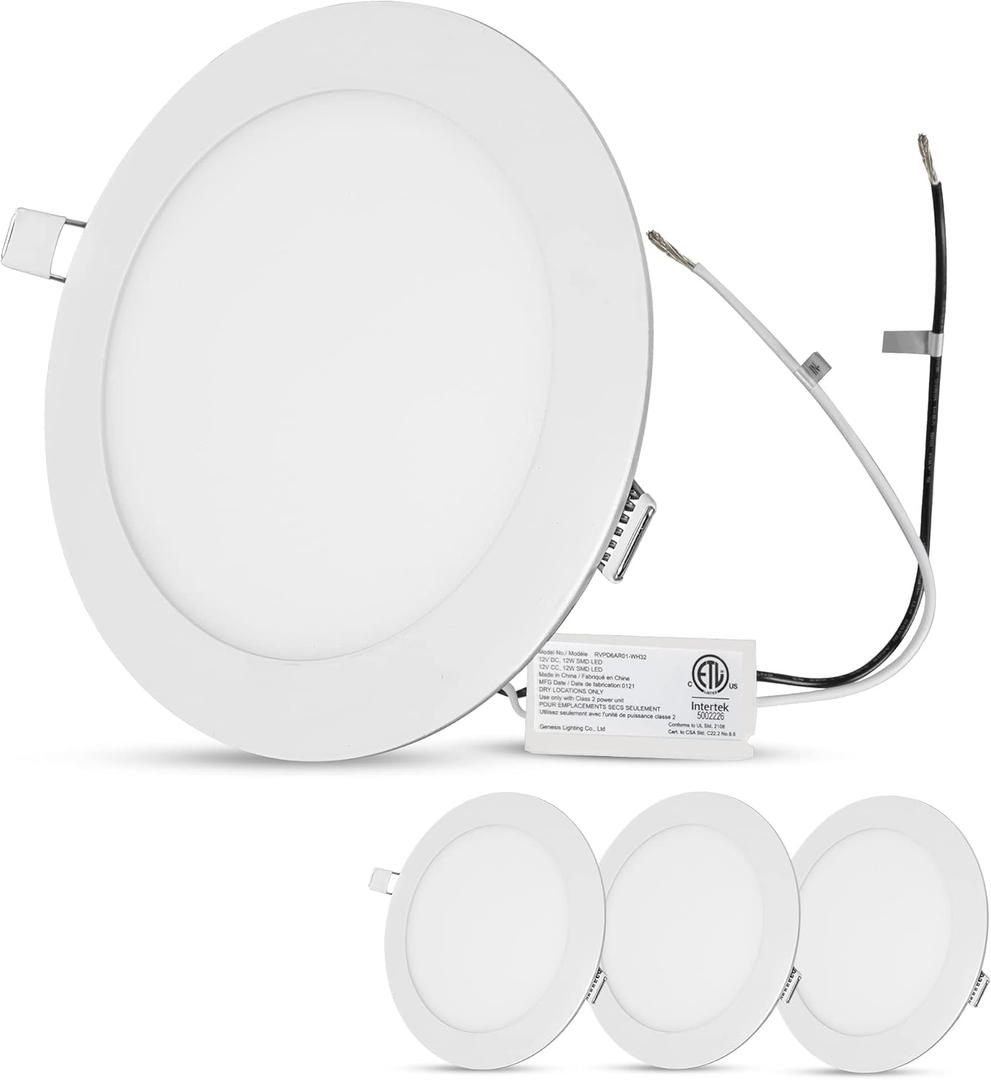 Facon 6.5Inch 12V LED RV Puck Light, 4 Pack Aluminum Slim Recessed Mount Light for RV, Camper, Motorhome, Trailer, Boat