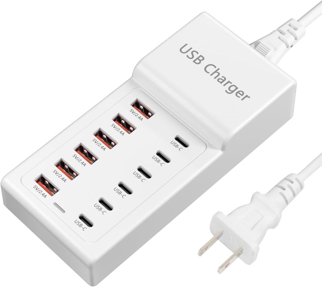 USB Charging Station 50w10A 12 Ports Multiple Charging Block, USB C Strip for iPhone 13/14/15/16/Smartphone/Tablet/Watch/Headphones and Multiple Charger Plug
