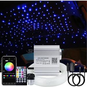 AKEPO 10W Car Home Use APP+Twinkle+Music Fiber Optic Lights kit for Star Ceiling Sky Light, RGBW Light Engine + Optical Fiber Cable 150pcs 0.03in/0.75mm 6.5ft/2m + 28key RF Remote Control
