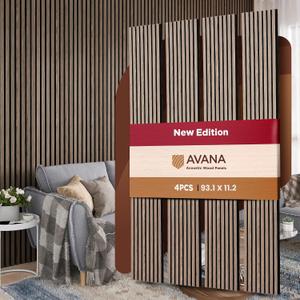 Avana Acoustic Wood Wall Panels –93.2x11.25 Inch Panels – Fits 94x12 Layout – Natural Walnut Acoustic Panels 4 PCs –Wall Panels For Interior Wall Decor For Homes, Offices – Design Wood Panels For Wall