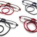 Magnetic Blue Light Blocking Reading Glasses for Presbyopia, Blue Light Filter, and Interchangeable Adjustable Straps (Rosy)