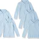 Amazon Essentials Girls and Toddlers' Long-Sleeve School Uniform Interlock Polo Shirts (3T, Light Blue)