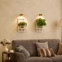 Wall Plant Holder with Grow Lights Set of 2 for Indoor Outdoor, Floating Flower Display Stand for Living Room, Bedroom, Bathroom, Kitchen, Entryway, White (2, White), Small