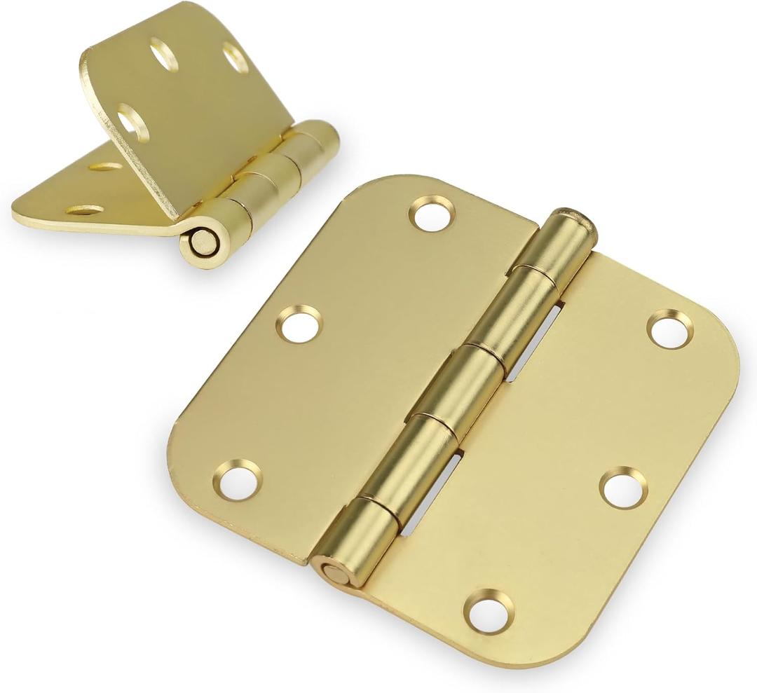 Haidms 18 Pack Satin Brass Door Hinges 3.5 Inch Bifold Brushed Gold Interior Door Hinges with 5/8'' Radius Corner Removable Pin (18Pack)