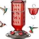 Kingsyard Glass Hummingbird Feeder for Outdoor Hanging, 24 Ounces, 6 Feeding Ports, Bird Nectar Feeder for Garden Dcor, Ant Moat Included, Red